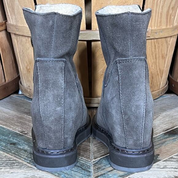 Aldo Gray Suede Shearling Fur Lined Zip-Up Wedge Heel Ankle Boots Women Size 6.5 - Picture 6 of 12